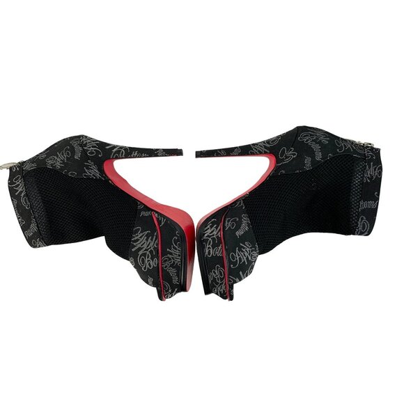 Rare Apple Bottoms Peep Toe Ankle Booties 6.5 Black Mesh Platform 8764 Charm - Picture 9 of 13